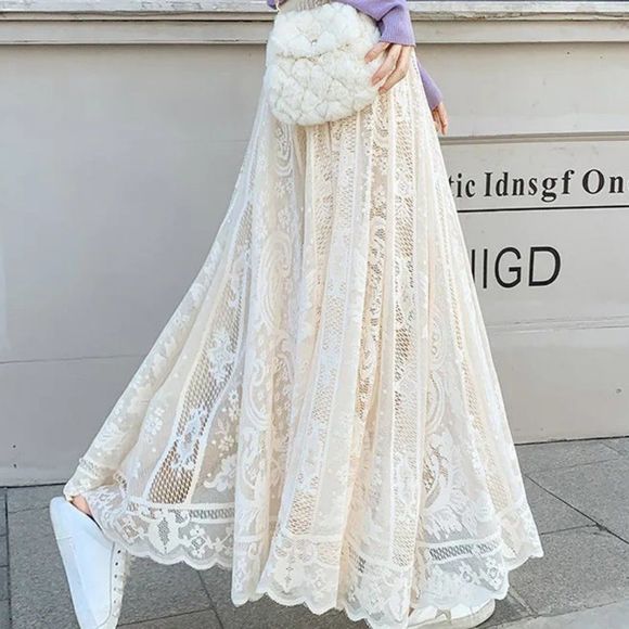 Lace Up High Waist Maxi Skirt | Women School Work Office A Line Vintage Retro Sk - Picture 5 of 8